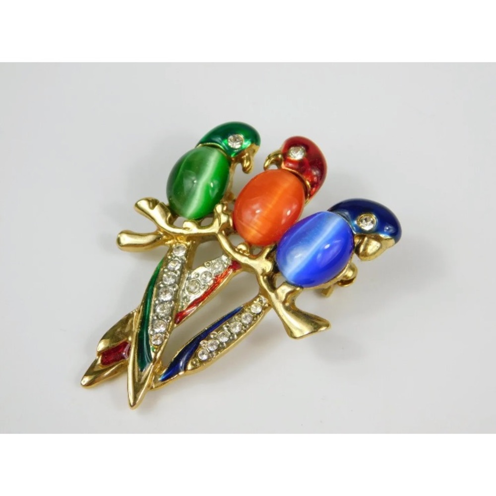 Vintage colorful glass beaded PARROT brooch